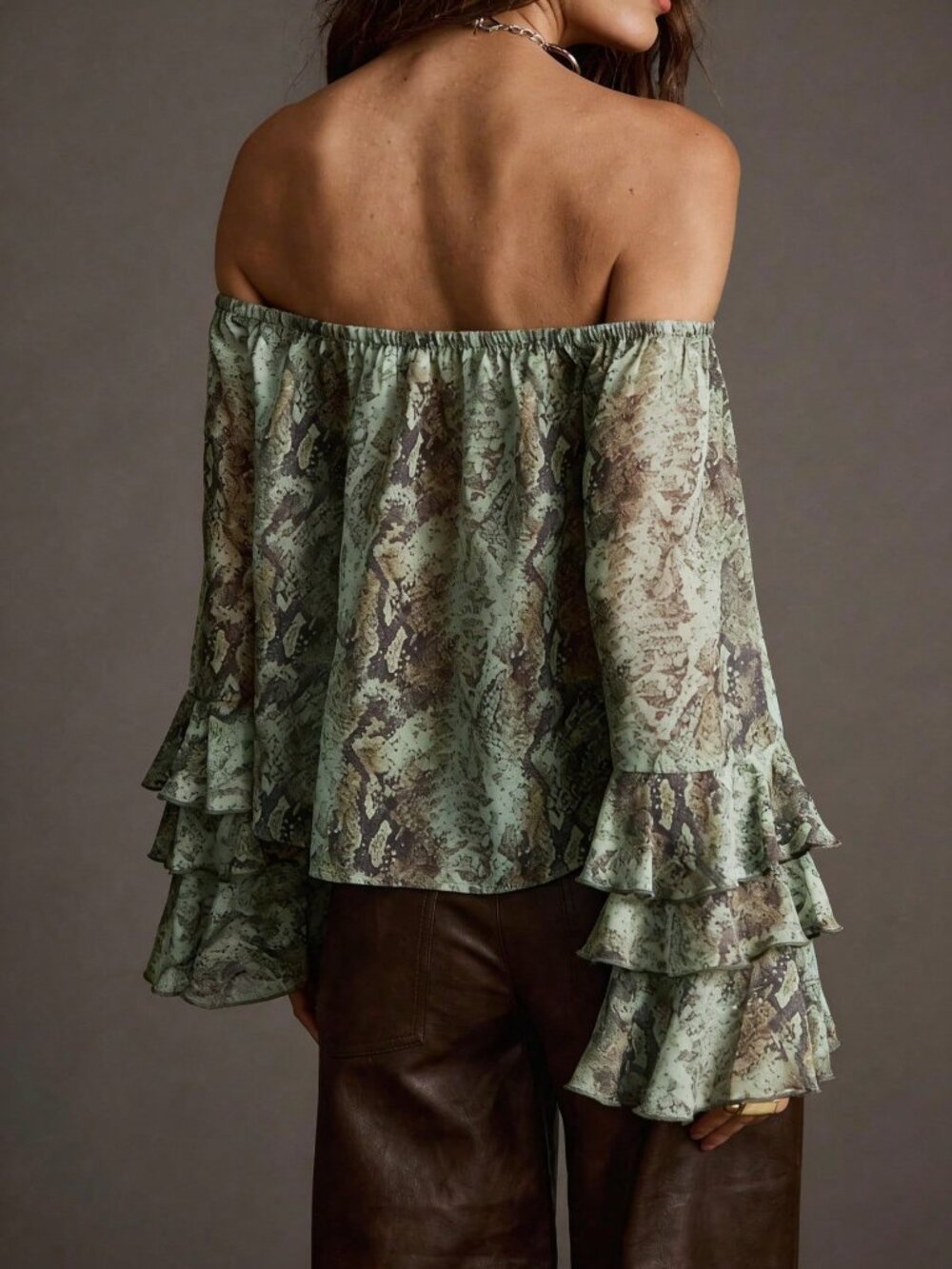 Green Boho Women's Off-Shoulder Blouse - Picture 2 of 5